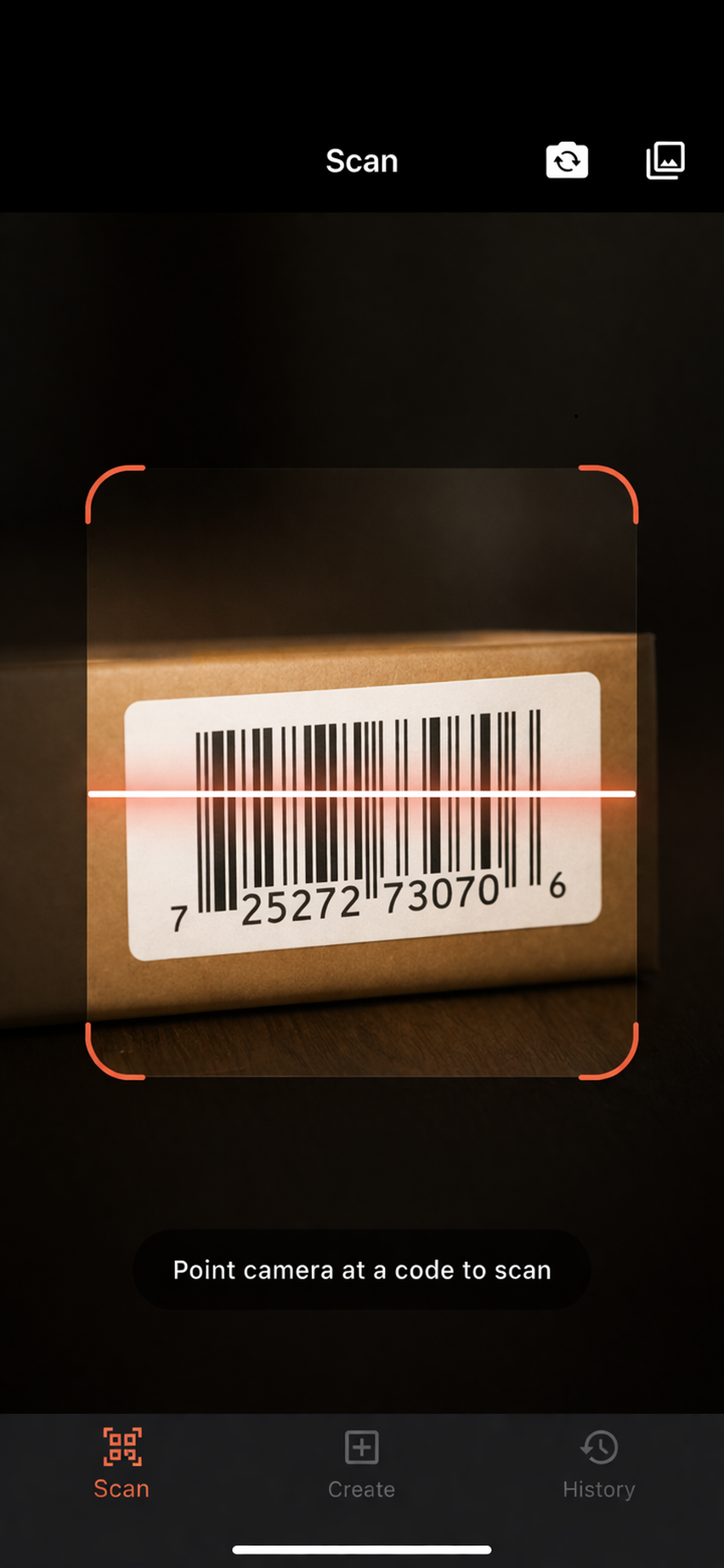 Scanbar app scanning a barcode